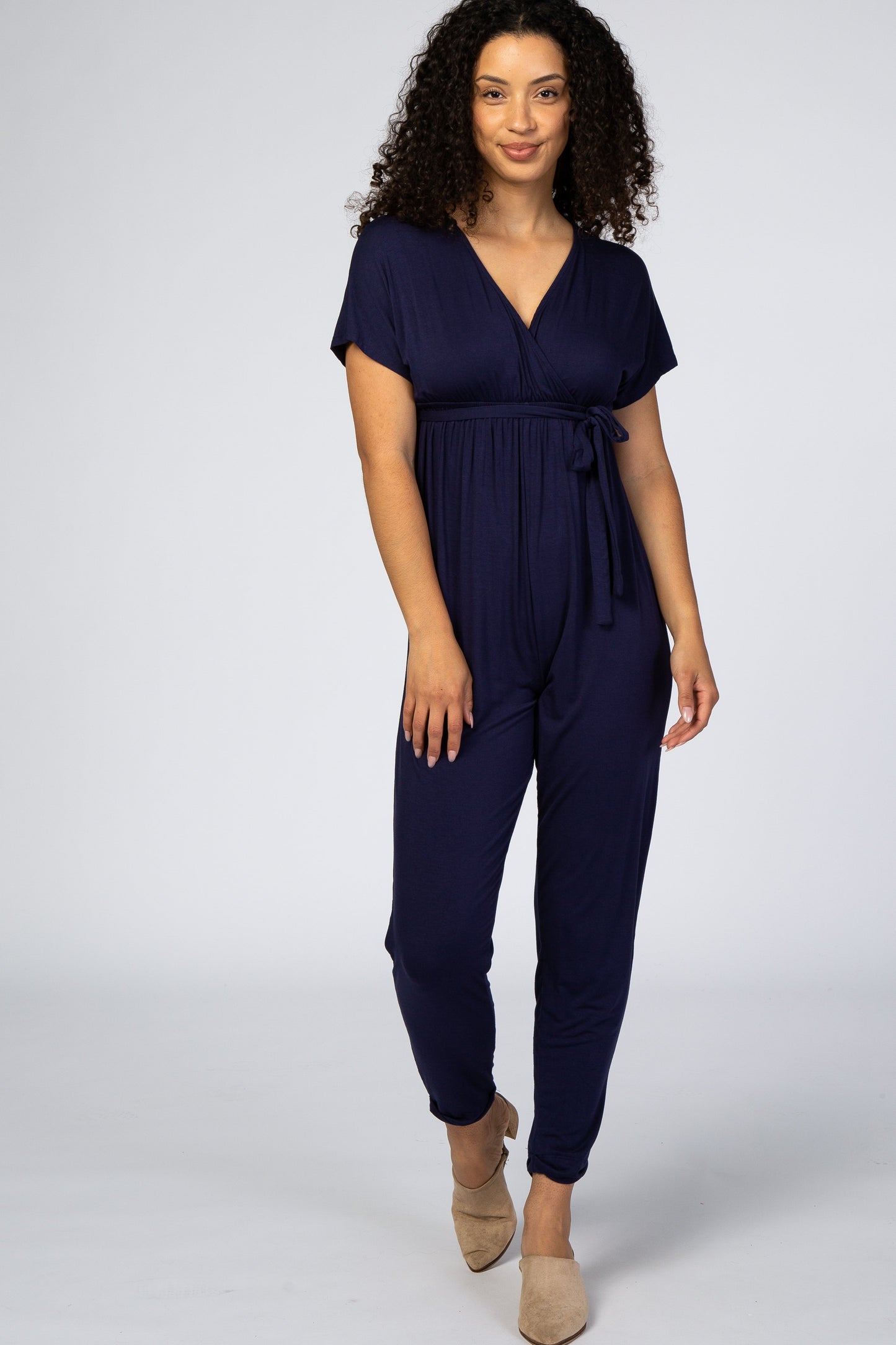 Navy Wrap Tie Maternity Jumpsuit