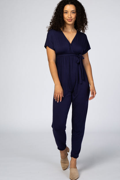 Navy Wrap Tie Maternity Jumpsuit