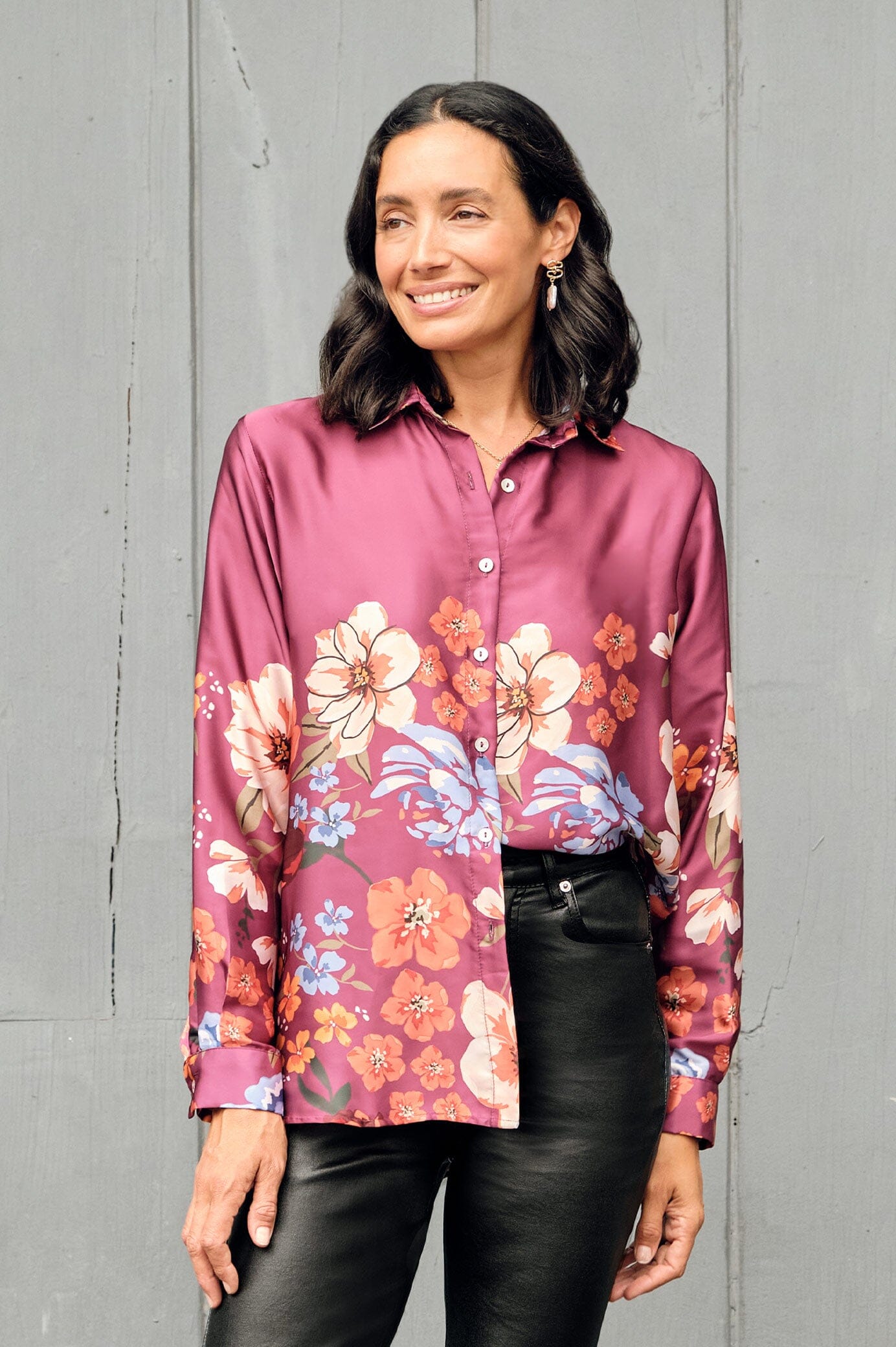 Milena Collared Long Sleeve Shirt Burgundy