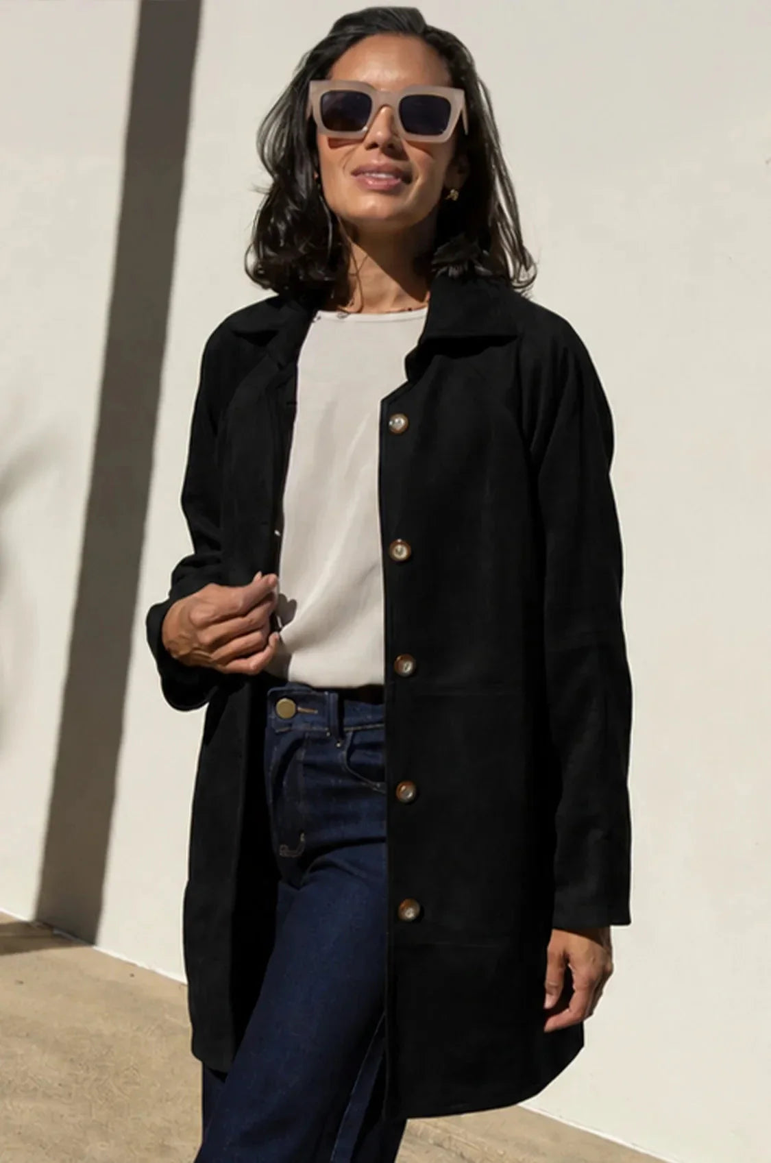 Vanessa Faux Suede Coat Black
