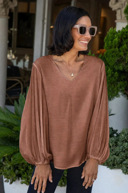 Sophia V-Neck Long Sleeve Top Caramel