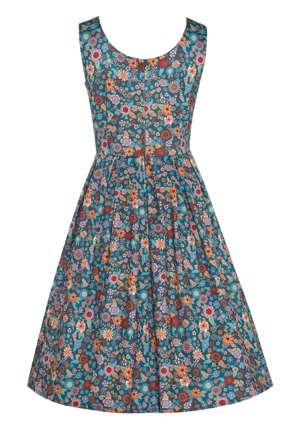 Amanda 70s Floral Swing Dress In Peacock Blue