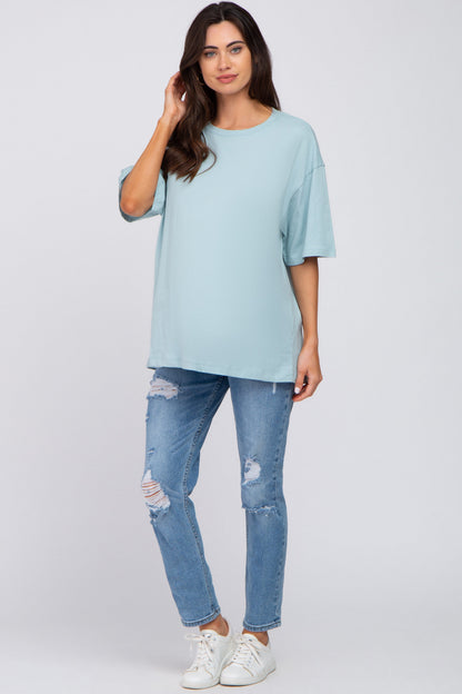 Light Blue Basic Oversized Maternity Tee
