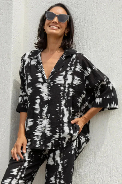 Campania Collared Short Sleeve Top Black