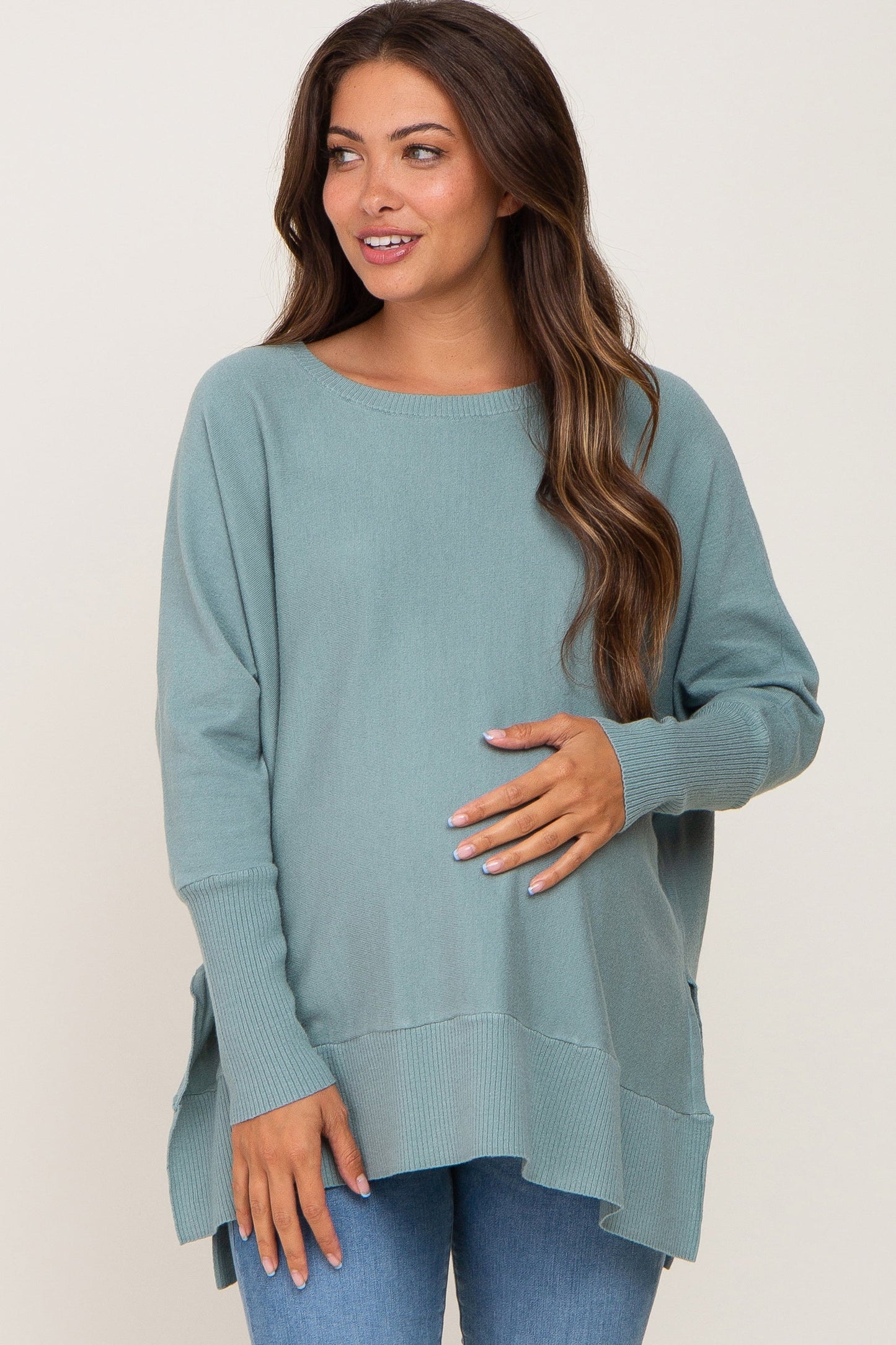 Jade Dolman Sleeve Side Slit Maternity Sweater
