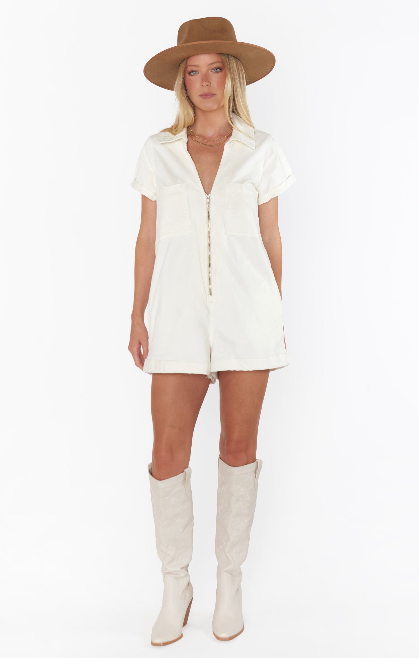 Range Zip Up Romper ~ Cream Corduroy