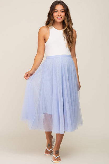 Light Blue Tulle Maternity Midi Skirt
