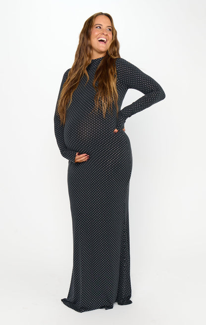 All Out Maxi Dress ~ Black Rhinestone Stretch
