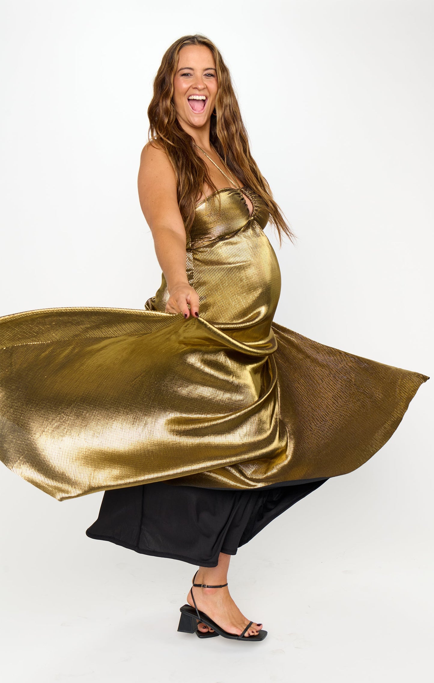 Paros Maxi Dress ~ Pleated Gold