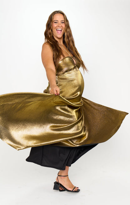 Paros Maxi Dress ~ Pleated Gold