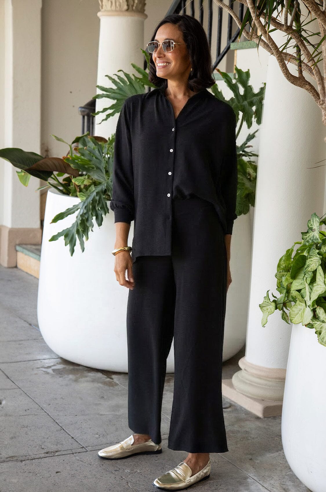 Paola Long Sleeve Collared Top Black - Pre Order