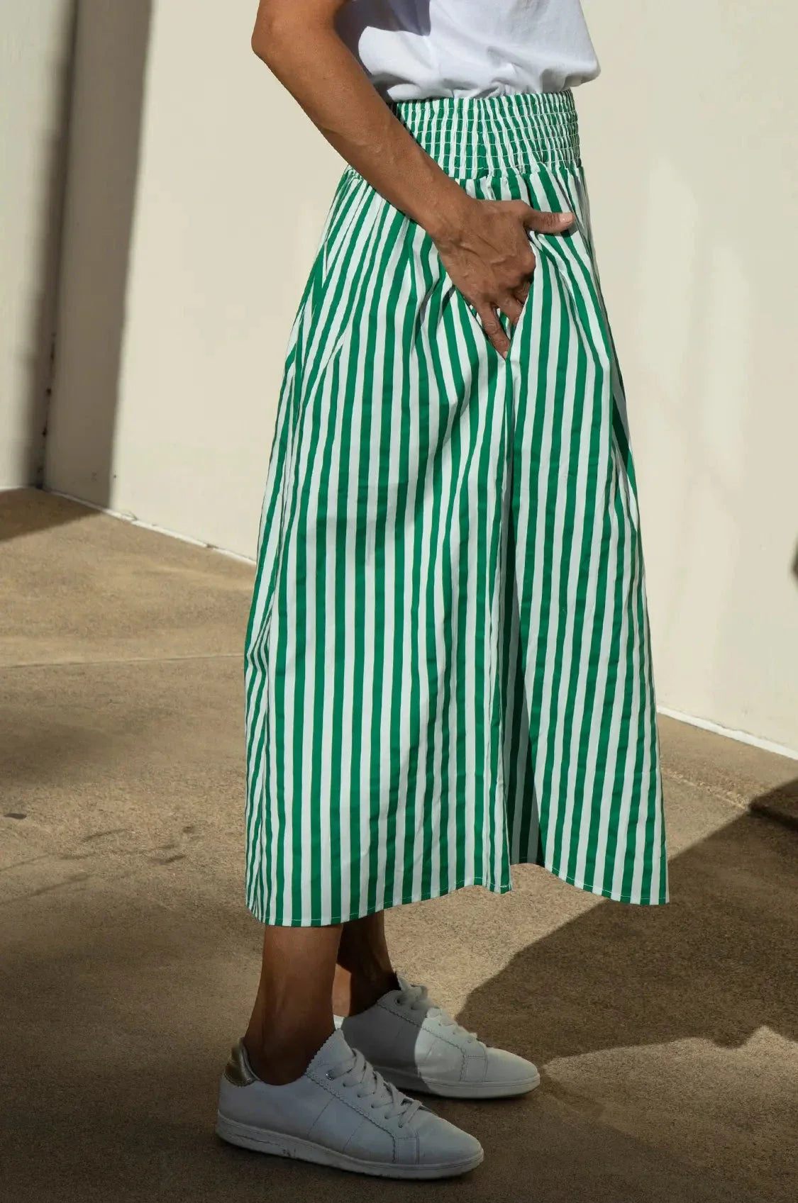 Brooke Midi A-Line Skirt Striped Emerald & White