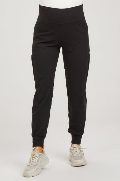 Black Cargo Pocket Maternity Jogger Pants