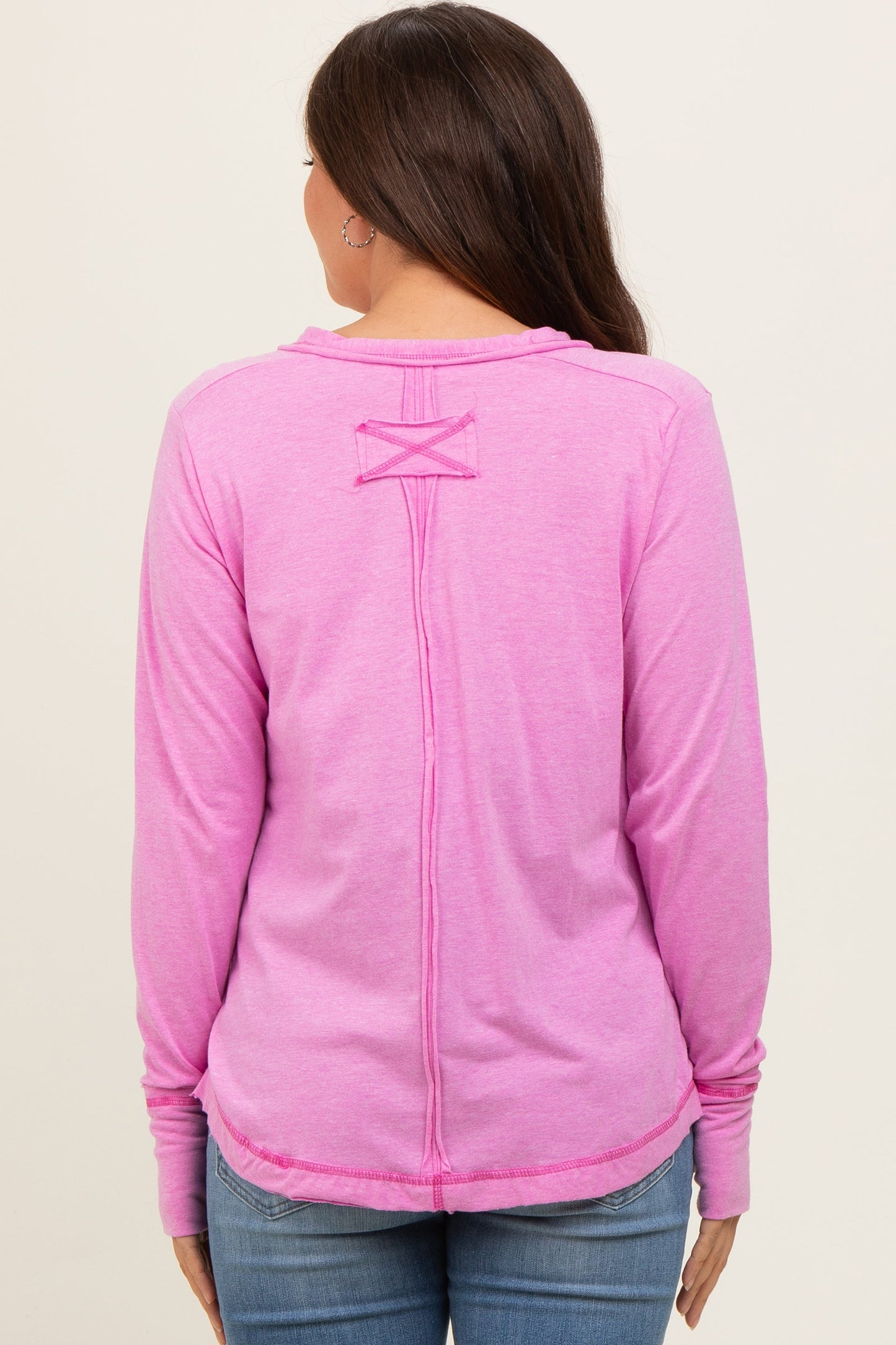 Pink Long Sleeve Exposed Seam Maternity Top