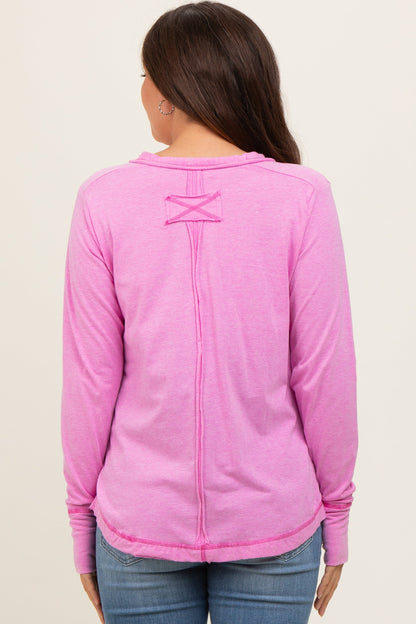 Pink Long Sleeve Exposed Seam Maternity Top