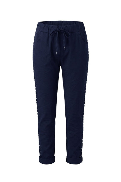 Abbie Studded Crinkle Jogger Navy