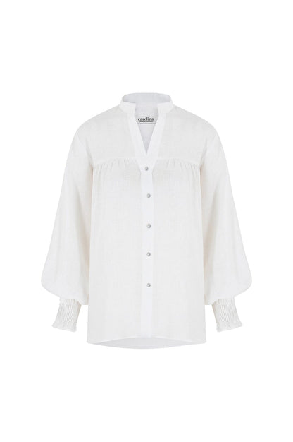 Adriana Long Sleeve Linen Top in White