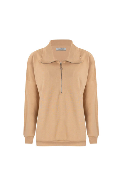 Amara Half Zip Jumper Tan