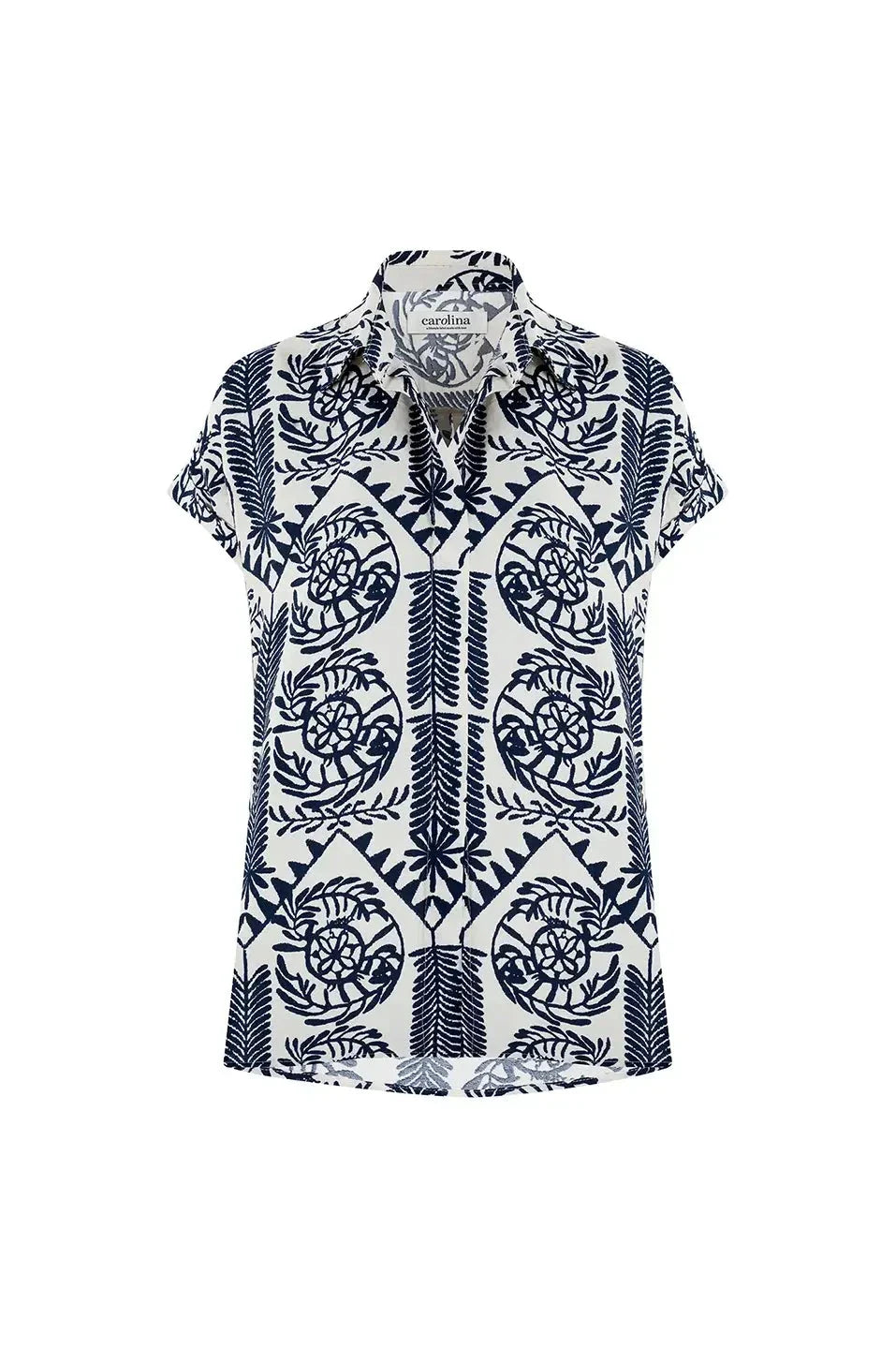 Antonella Collared Short Sleeve Top Navy