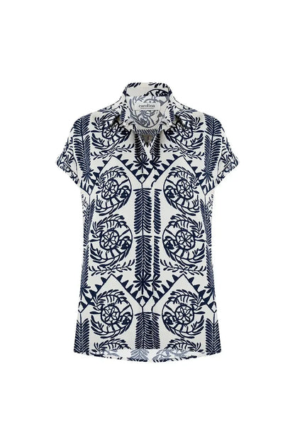 Antonella Collared Short Sleeve Top Navy
