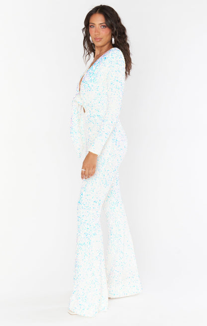 Martina Wrap Jumpsuit ~ White Sparkle Sequins