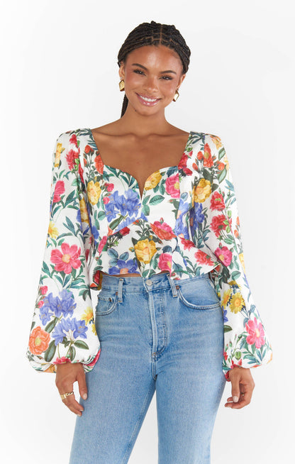 Lover Top ~ Charm Peony White Taffeta