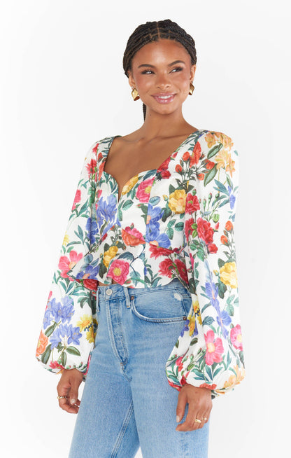 Lover Top ~ Charm Peony White Taffeta