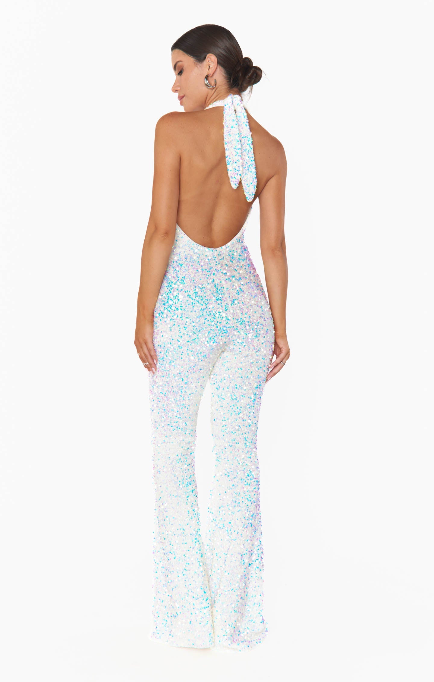 Studio Halter Jumpsuit ~ White Sparkle Sequins
