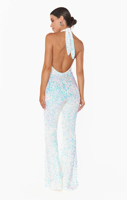 Studio Halter Jumpsuit ~ White Sparkle Sequins