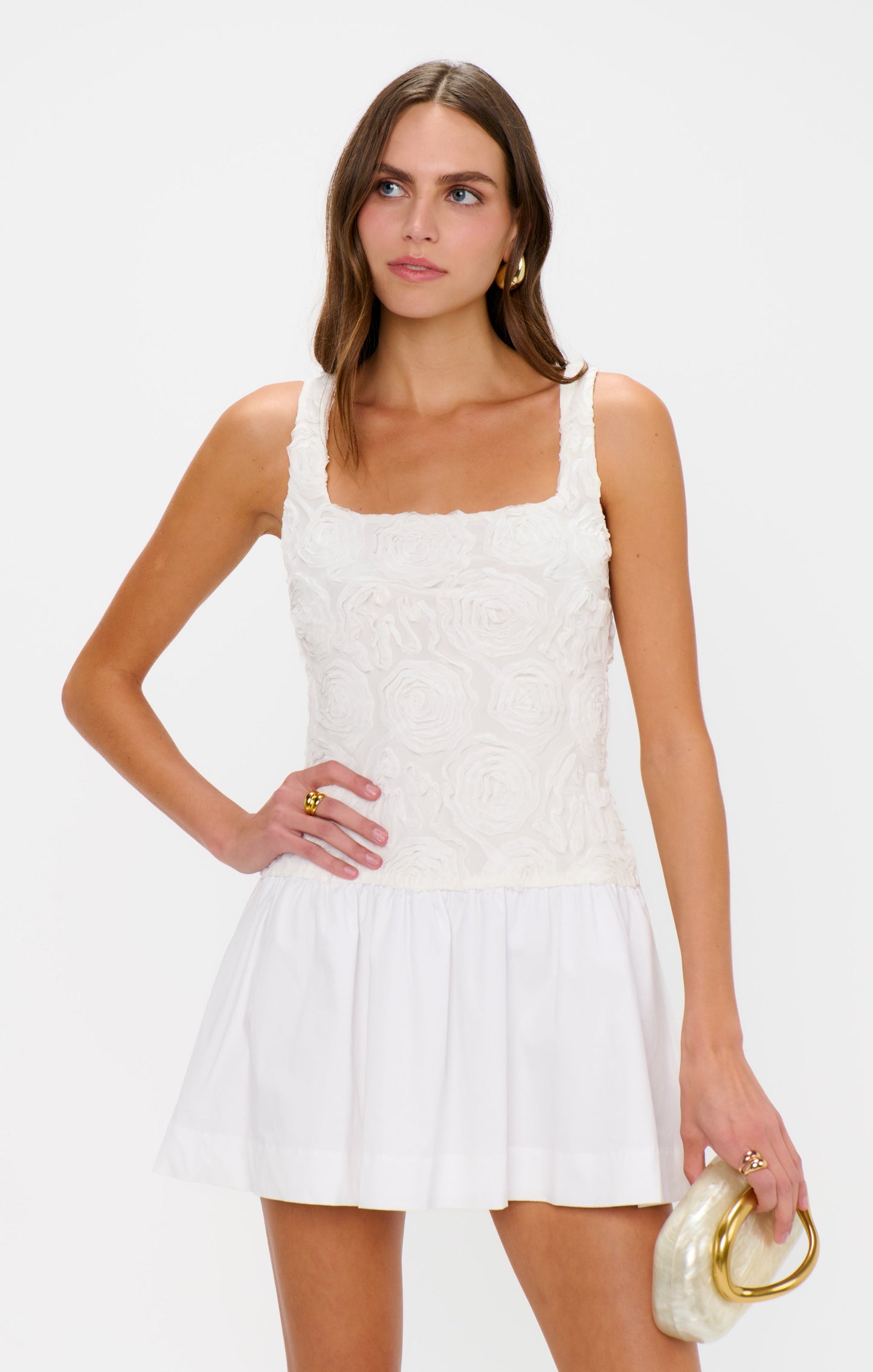 Bradshaw Mini Dress ~ Rosette Mesh White