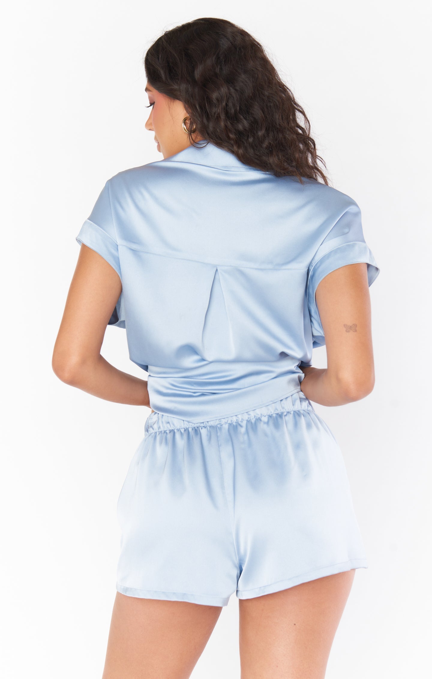 Glam Time Shorts ~ Steel Blue Luxe Satin