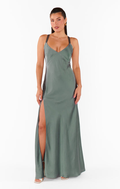 Anderson Maxi Dress ~ Deep Sage Luxe Satin