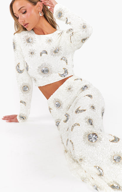 Last Call Top ~ White Celestial Sequins
