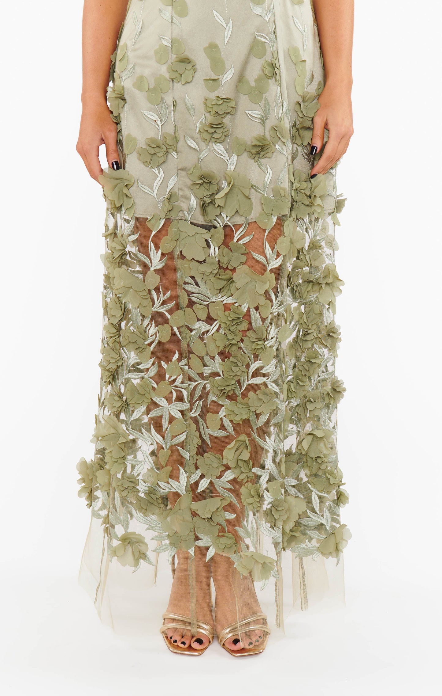 Stephanie Dress ~ Moss Green 3D Floral