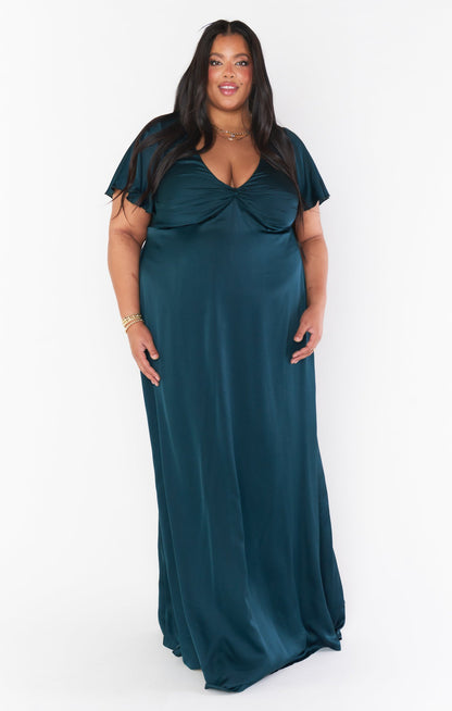 Rome Twist Gown ~ Deep Emerald Luxe Satin