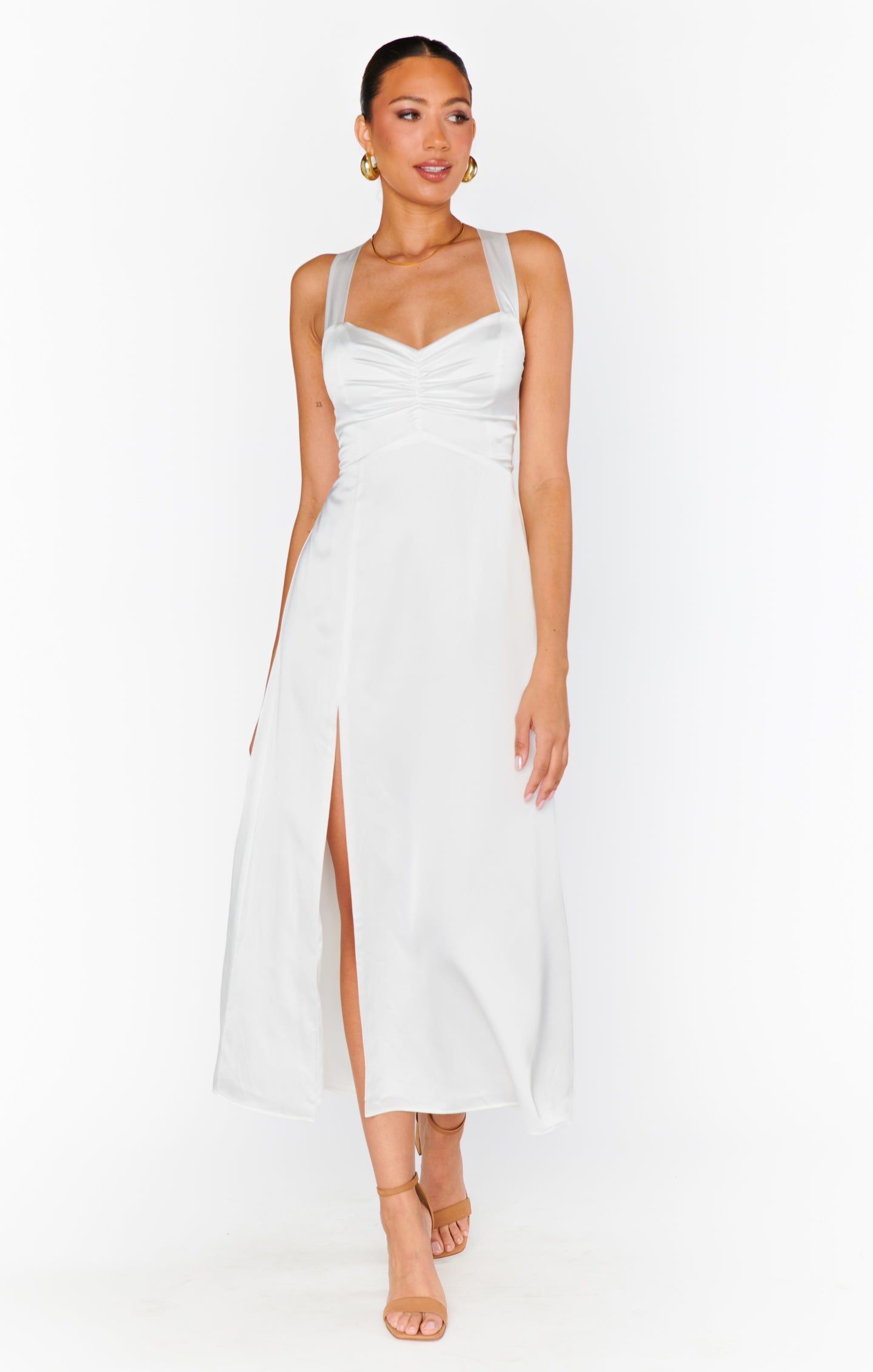 Mina Midi Dress ~ Ivory Luxe Satin