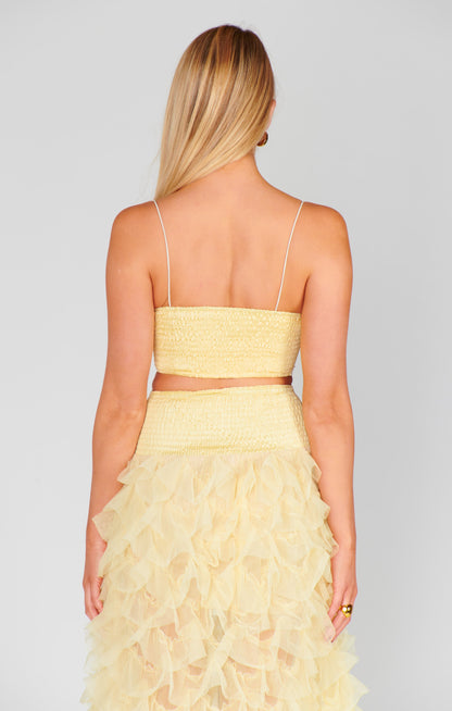 Tucker Top ~ Pale Yellow Luxe Satin