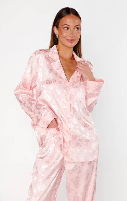 Classic Cropped PJ Set ~ Pink Floral Silky