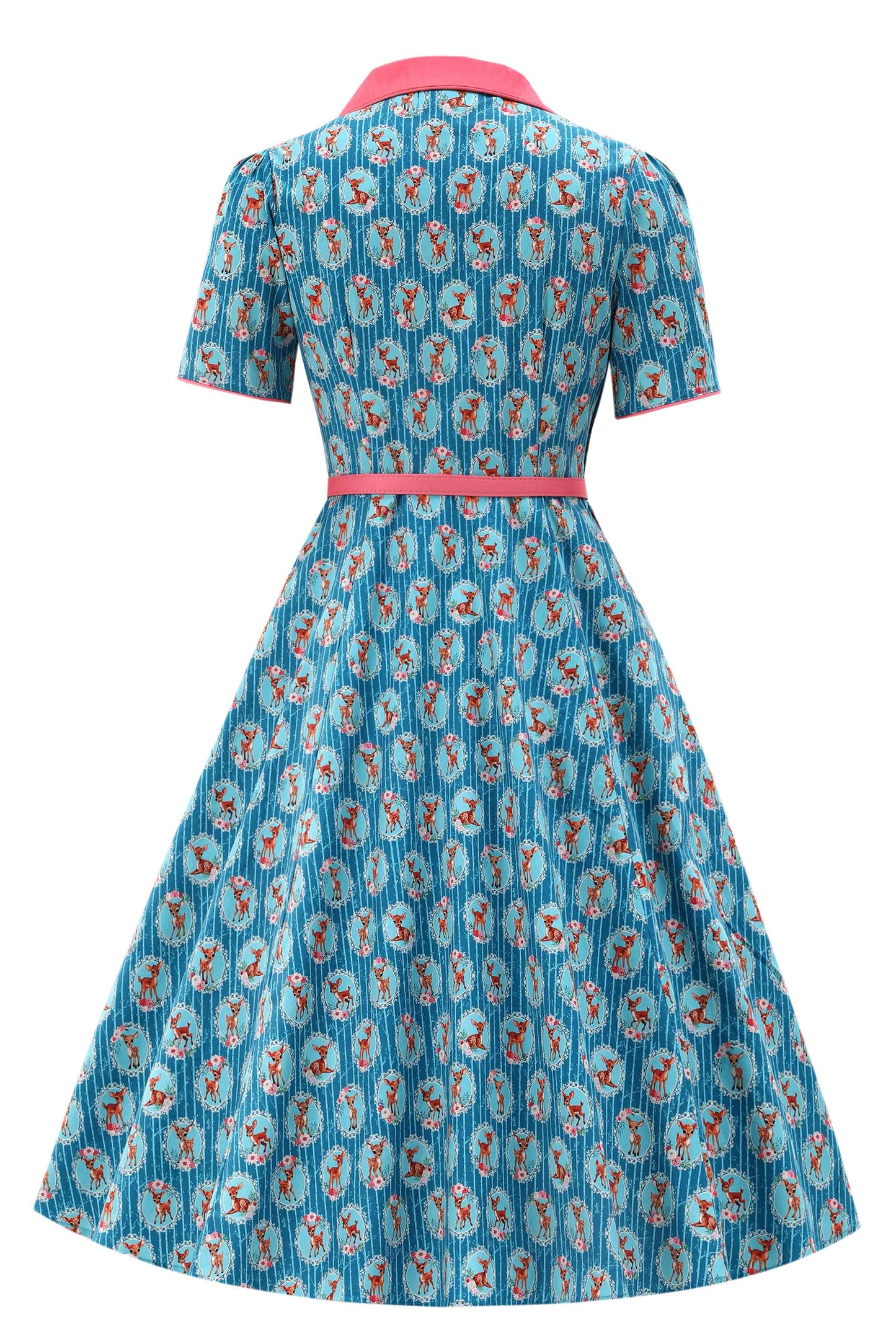 Mabel Baby Deer Midi Shirt Dress In Blue