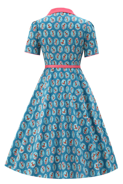 Mabel Baby Deer Midi Shirt Dress In Blue