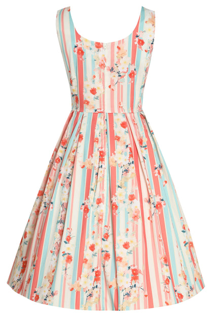Amanda Pastel Floral & Striped Swing Dress
