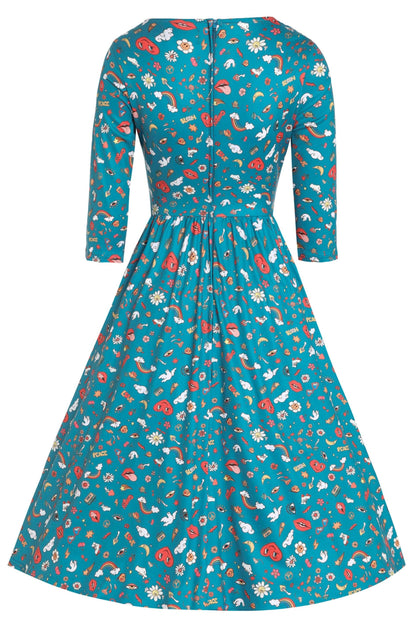 Billie Groovy Turquoise Long Sleeved Dress