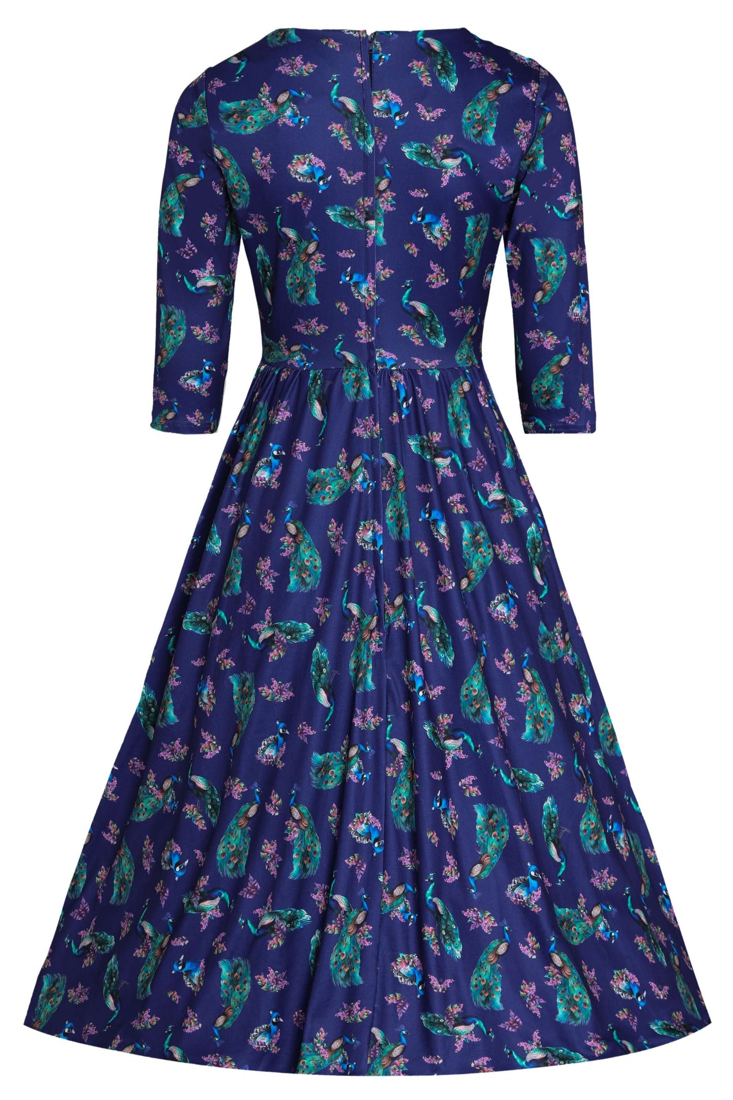 Billie Purple Dress in Peacock Birds Floral Print
