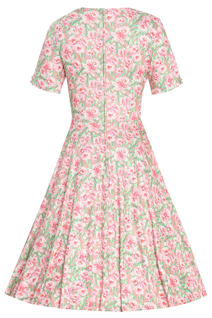 Brenda Pink Floral Short Sleeved Dress