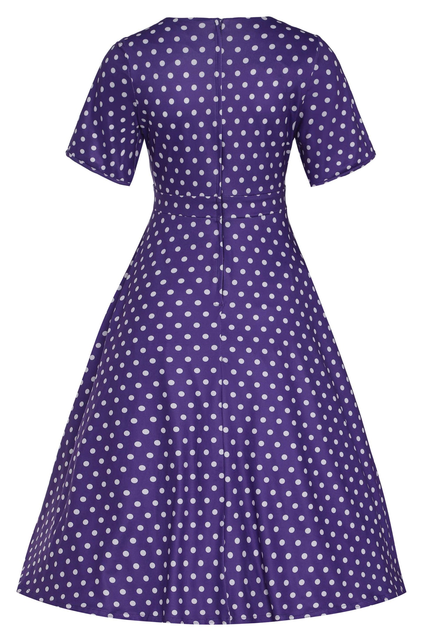Janice Purple Polka Dot Sleeved Flared Tea Dress