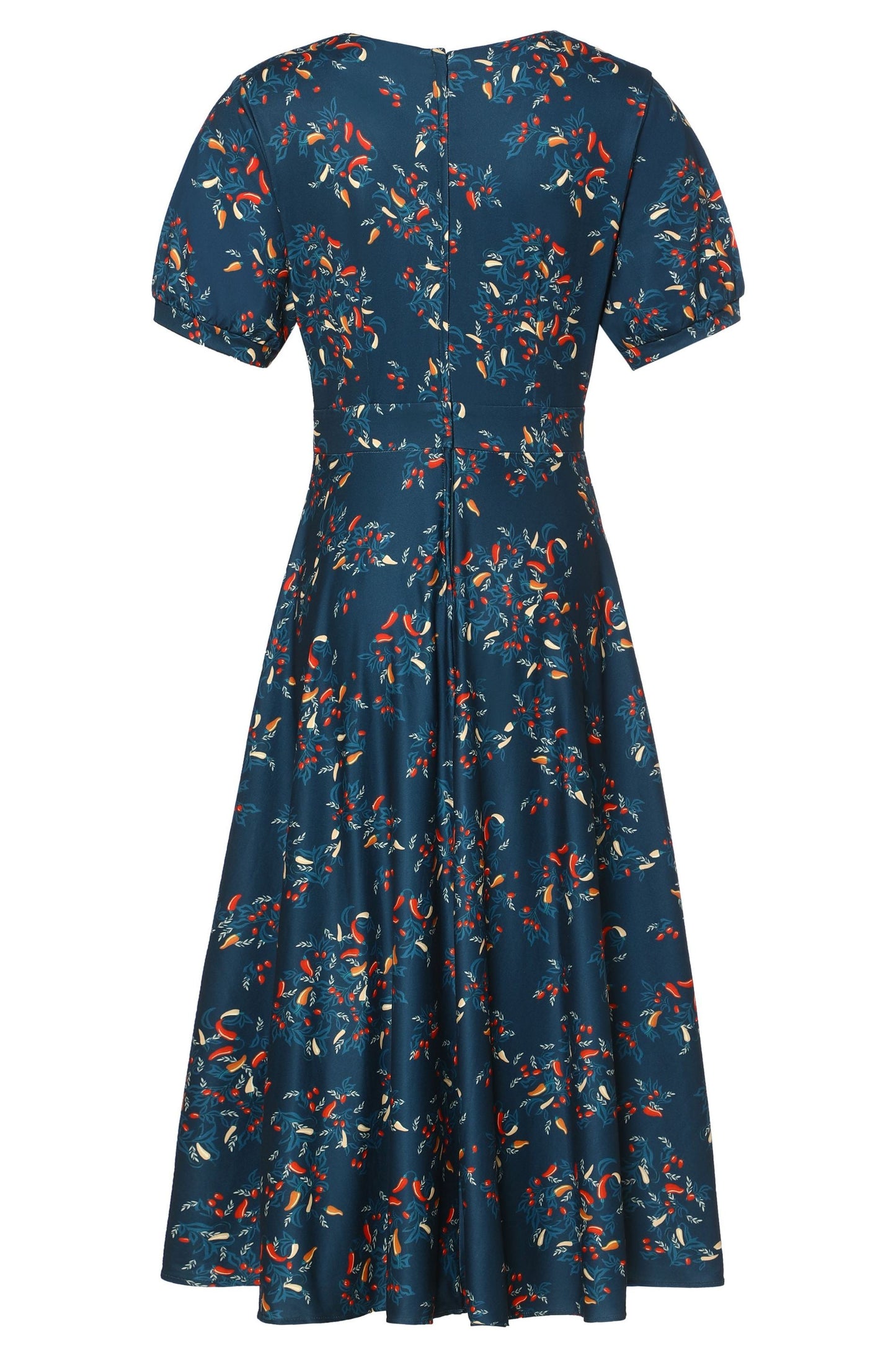 Julia 50s Style Blue Chili Print Dress