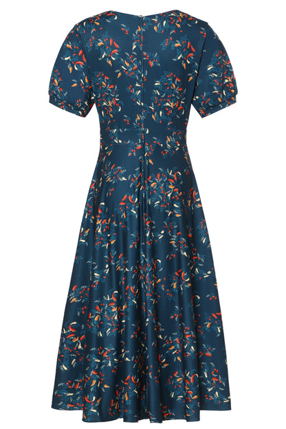 Julia 50s Style Blue Chili Print Dress