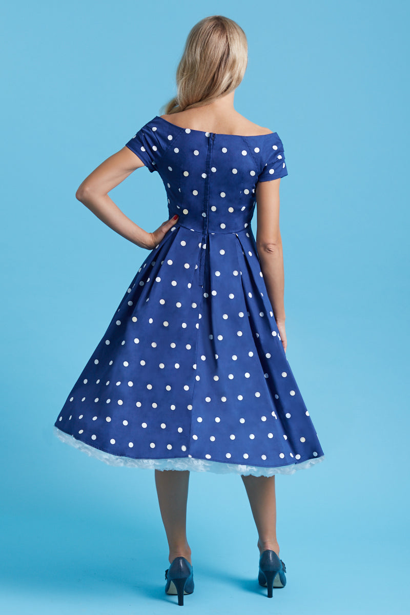 Lily Blue Polka Dot Off Shoulder Full Circle Dress
