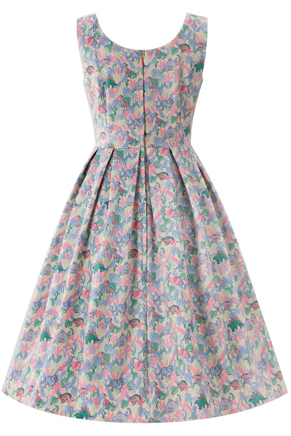 Amanda Pastel Dinosaur Flared Dress