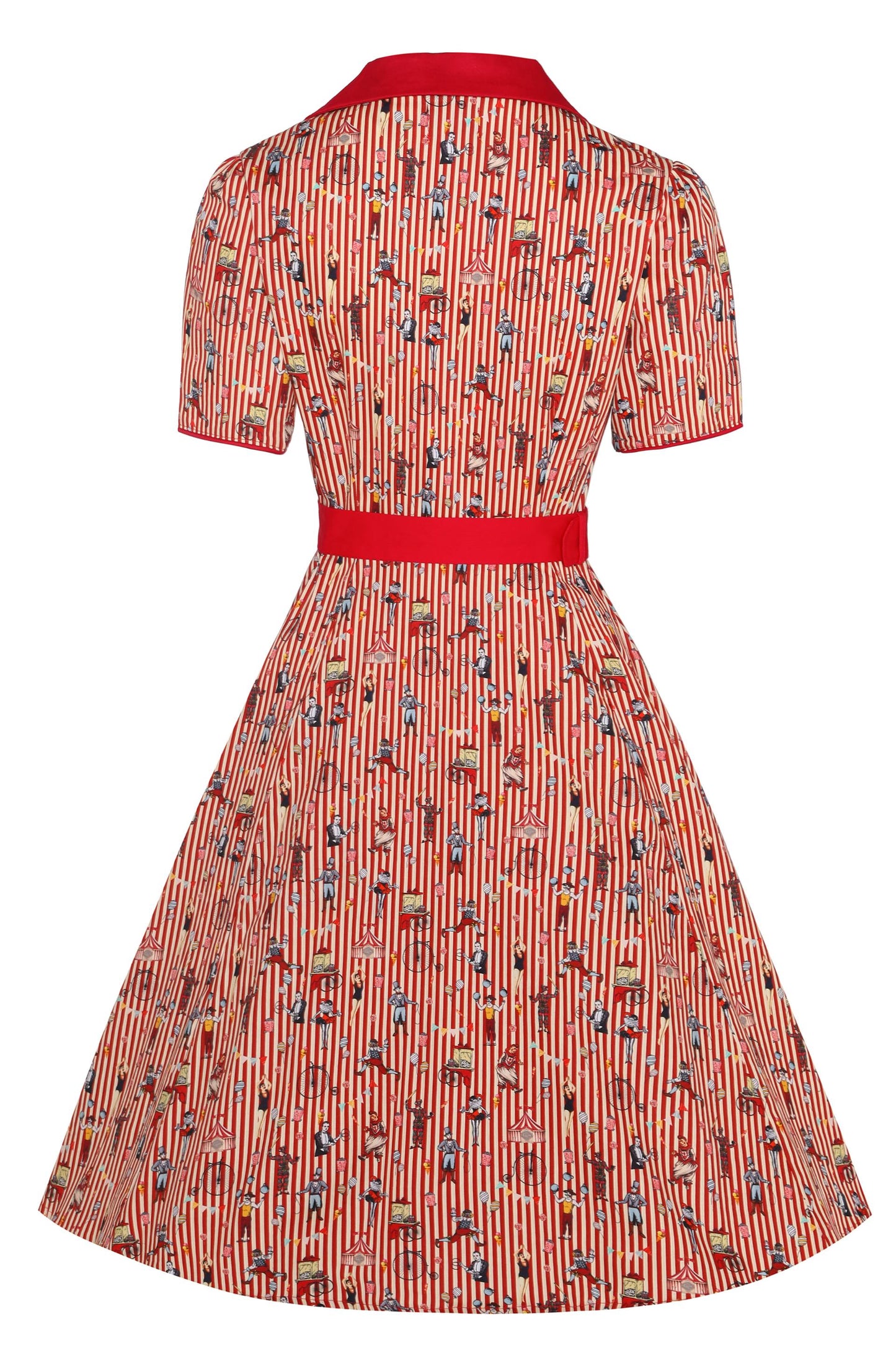 Penelope Red Vintage Circus Striped Shirt Dress